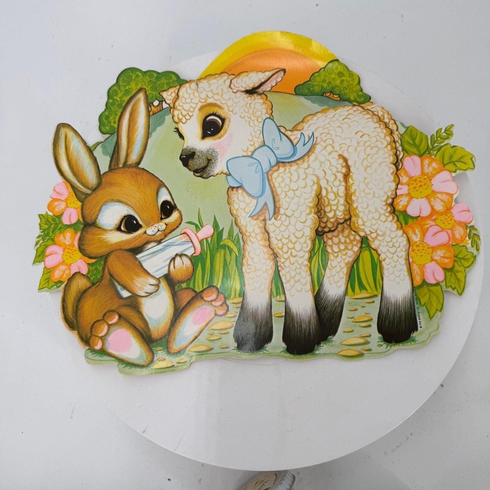 Vintage Beistle Easter Bunny & Lamb Die Cut Wall Decoration Made USA Cardboard
